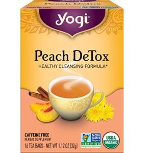yogi tea - peach detox tea (6 pack) - healthy cleansing formula with traditional ayurvedic herbs - caffeine free - 96 organic herbal tea bags