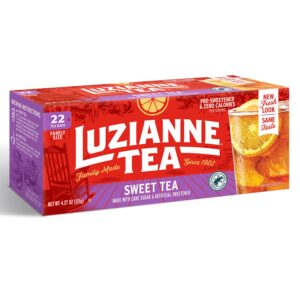 luzianne sweet tea bags, family size, 132 tea bags (6 boxes of 22 count pack), specially blended for iced tea, clear & refreshing home brewed southern iced tea