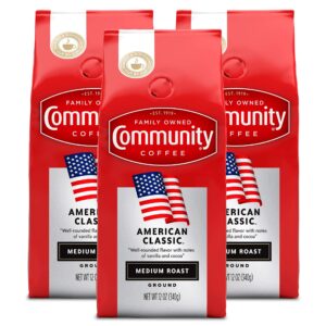 community coffee american classic ground coffee medium roast, 12 ounce bag (pack of 3)