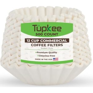 tupkee large coffee filters 12 cup - (500 count) 9.75" x 4.25" tall walled premium coffee filter to prevent messy ground overflow - compatible with bunn commercial & large home machines - made in usa