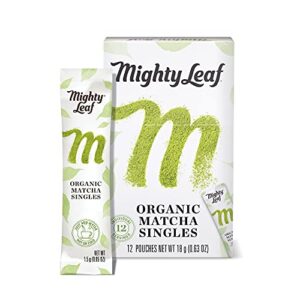 mighty leaf tea, organic matcha green tea powder - 100% unsweetened japanese matcha, 12 single serve packets