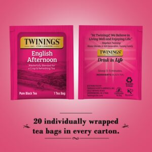 Twinings Tea, English Afternoon Tea - Uplifting Caffeinated Black Tea Bags Individually Wrapped, 20 Count