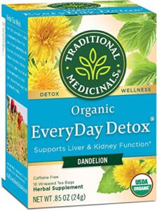 traditional medicinals tea, organic everyday detox dandelion, supports healthy liver & kidney function, detox, 96 tea bags (6 pack)