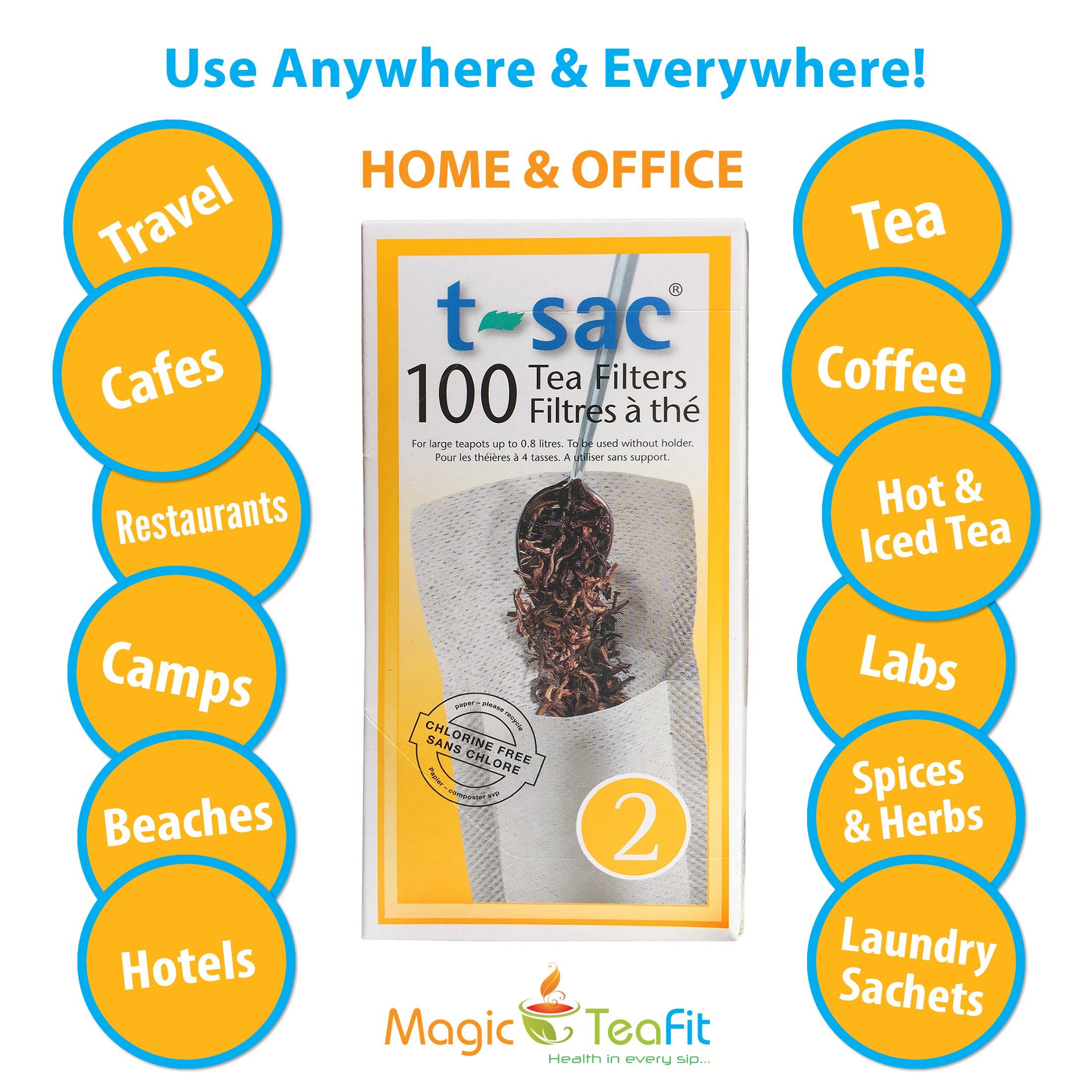 Modern Tea Filter Bags, Disposable Tea Infuser, Size 2, Set of 200 Filters - 2 Boxes - Heat Sealable, Natural, Easy to Use Anywhere, No Cleanup – Perfect for Teas, Coffee & Herbs - from Magic Teafit