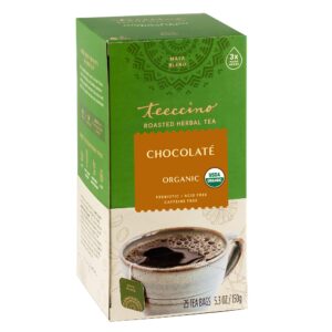 teeccino chocolaté herbal tea - rich & roasted herbal tea that’s caffeine free & prebiotic for natural energy, 25 tea bags