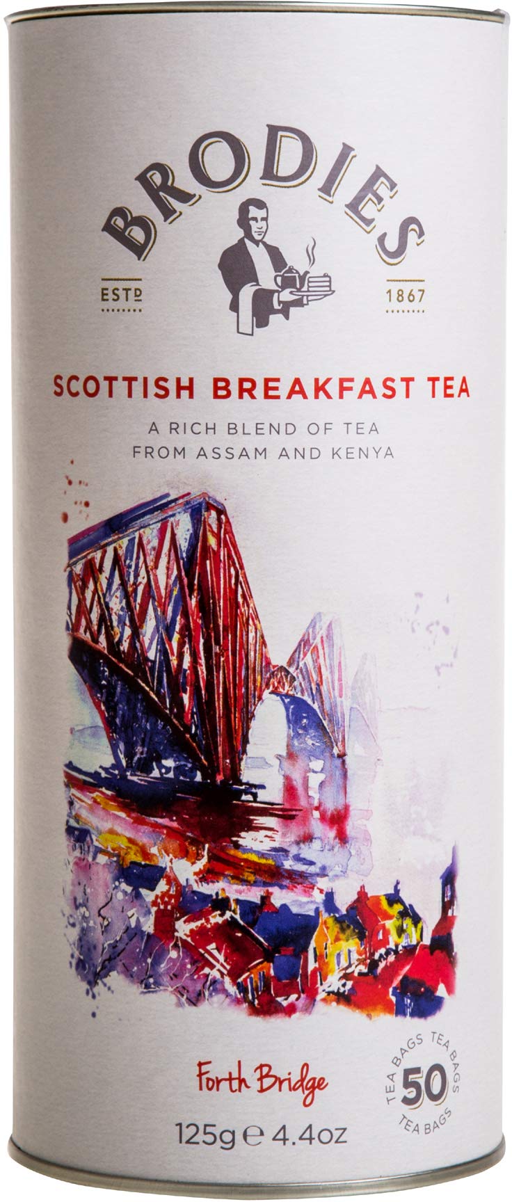 Brodies Tea, Scottish Breakfast Tea, 50-Count Bags of Black Tea Imported from Scotland