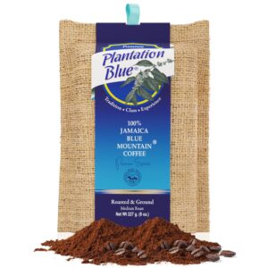 plantation blue 100% blue mountain coffee from jamaica, medium roasted and ground (8oz)