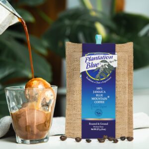 Plantation Blue 100% Blue Mountain Coffee from Jamaica, Medium Roasted and GROUND (8oz)