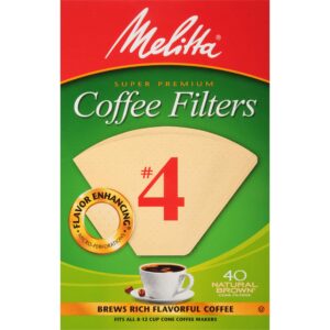 melitta 4 cone coffee filters, unbleached natural brown, 40 total filters count - packaging may vary
