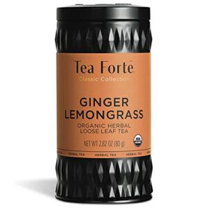 tea forte organic herbal tea, makes 35-50 cups, 2.82 ounce loose leaf tea canister, ginger lemongrass