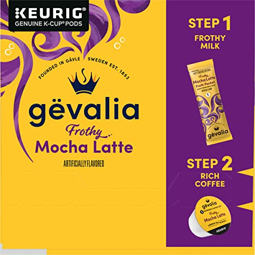 Gevalia, 2-Step K-Cup & Froth Packets, 6 Count, 5.6oz Box (Pack of 3) (Mocha Latte)