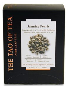 the tao of tea jasmine pearls box pyramid sachets, 1.05 ounce, box of 15 sachets