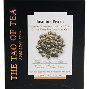 The Tao of Tea Jasmine Pearls Box Pyramid Sachets, 1.05 Ounce, Box of 15 Sachets