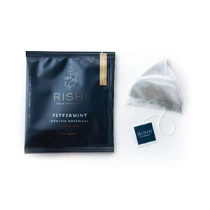 rishi tea peppermint herbal tea - usda organic direct trade sachet tea bags, certified kosher, caffeine free calming sweet & cooling pure peppermint leaves - 50 count (pack of 1)