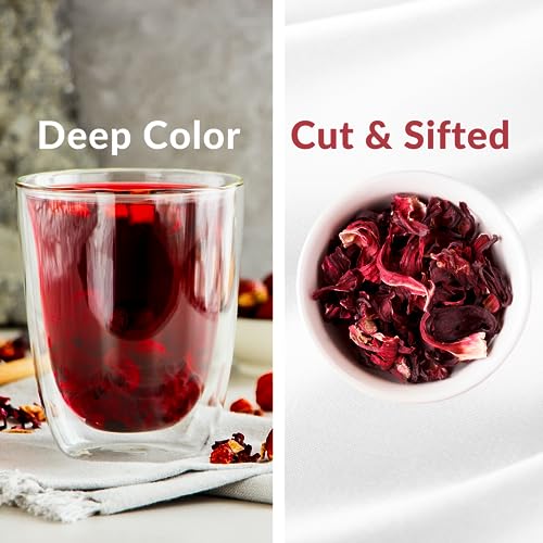 ZAVBE Hibiscus Tea 1lbs Dried Hibiscus Flower Perfect for Hibiscus Tea loose leaf, Flor de Jamaica, Cut and Sifted Packaged in Resealable Bag Hot & Iced Tea, Whole Flowers and Petals. (16, Ounces)