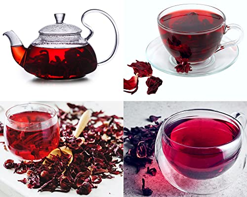 ZAVBE Hibiscus Tea 1lbs Dried Hibiscus Flower Perfect for Hibiscus Tea loose leaf, Flor de Jamaica, Cut and Sifted Packaged in Resealable Bag Hot & Iced Tea, Whole Flowers and Petals. (16, Ounces)