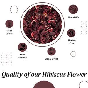 ZAVBE Hibiscus Tea 1lbs Dried Hibiscus Flower Perfect for Hibiscus Tea loose leaf, Flor de Jamaica, Cut and Sifted Packaged in Resealable Bag Hot & Iced Tea, Whole Flowers and Petals. (16, Ounces)