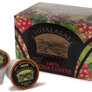 100% Kona Coffee - Medium Dark Roast Single Serve Cups by Hualalai Estate - 12 count - Premium Ground Kona Coffee