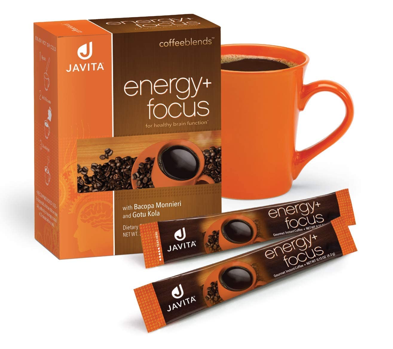 Javita Energy + Focus Instant Coffee Packets, 100% South American Blend, Arabica Coffee with Robusta, Contains Herbs for Clarity, Energy, & Focus, Keto Coffee, Dieters Drink, 24 (4.2g) Sticks