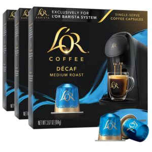 l'or coffee pods, 30 capsules decaf medium roast, single cup aluminum coffee capsules exclusively compatible with the l'or barista system