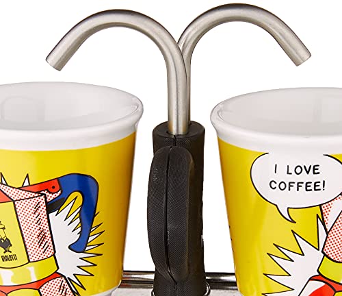 Bialetti - Mini Express Lichtenstein: Moka Set includes Coffee Maker 2-Cup (2.8 Oz) + 2 shot glasses, Yellow, Aluminium