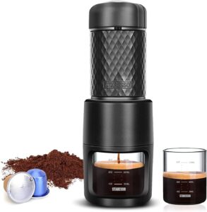 staresso classic portable espresso maker, 2 in1 travel coffee maker,compatible capsules and ground coffee,manual espresso machine,hand press coffee maker for kitchen travel,camping,hiking