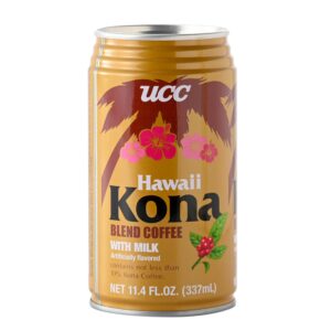 ucc hawaii kona coffee blend with milk, ready to drink coffee, imported from japan, 11.3 oz (pack of 24)