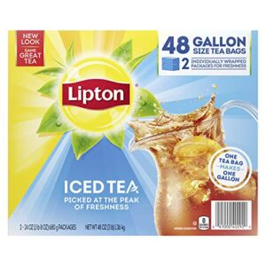 lipton black iced tea bags, unsweetened, can support heart health, gallon size, 48 count (pack of 2)