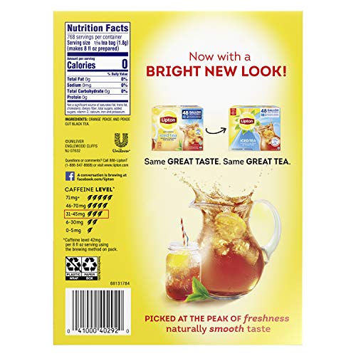 Lipton Black Iced Tea Bags, Unsweetened, Can Support Heart Health, Gallon Size, 48 Count (Pack of 2)