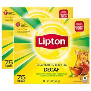 lipton decaffeinated black tea bags, can support heart health, 75 count (pack of 2)