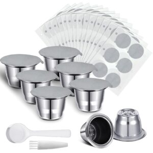 didaey reusable espresso capsules stainless steel refillable coffee pods reusable espresso pods with aluminum foil seals stickers lids compatible with nespresso machines (6 cups, 204 lids)