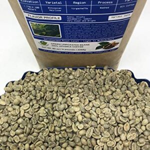 5 Pounds – African - Ethiopia Yirgacheffe - Unroasted Arabica Green Coffee Beans – Varietal Ethiopian Heirloom – Drying/Milling Process Washed SunDried – Unique Distinctive Taste - Includes Burlap Bag