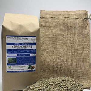 5 Pounds – African - Ethiopia Yirgacheffe - Unroasted Arabica Green Coffee Beans – Varietal Ethiopian Heirloom – Drying/Milling Process Washed SunDried – Unique Distinctive Taste - Includes Burlap Bag