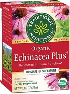 traditional medicinals tea, organic echinacea plus, promotes immune function, w/ spearmint, 96 tea bags (6 pack)