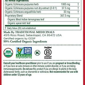 Traditional Medicinals Tea, Organic Echinacea Plus, Promotes Immune Function, w/ Spearmint, 96 Tea Bags (6 Pack)