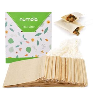 numola unbleached tea filter bags for loose leaf tea, biodegradable and compostable tea bags empty, wood pulp filter paper organic tea infuser bag disposable drawstring 100 pcs (3.2'' x 4.2'')