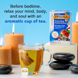 Twinings of London Daily Wellness Tea Unwind Sleep Supporting Passionflower & Camomile, Spiced Apple & Vanilla, Flavored Herbal Tea 18 Count