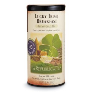 the republic of tea lucky irish breakfast black tea, tin of 50 tea bags