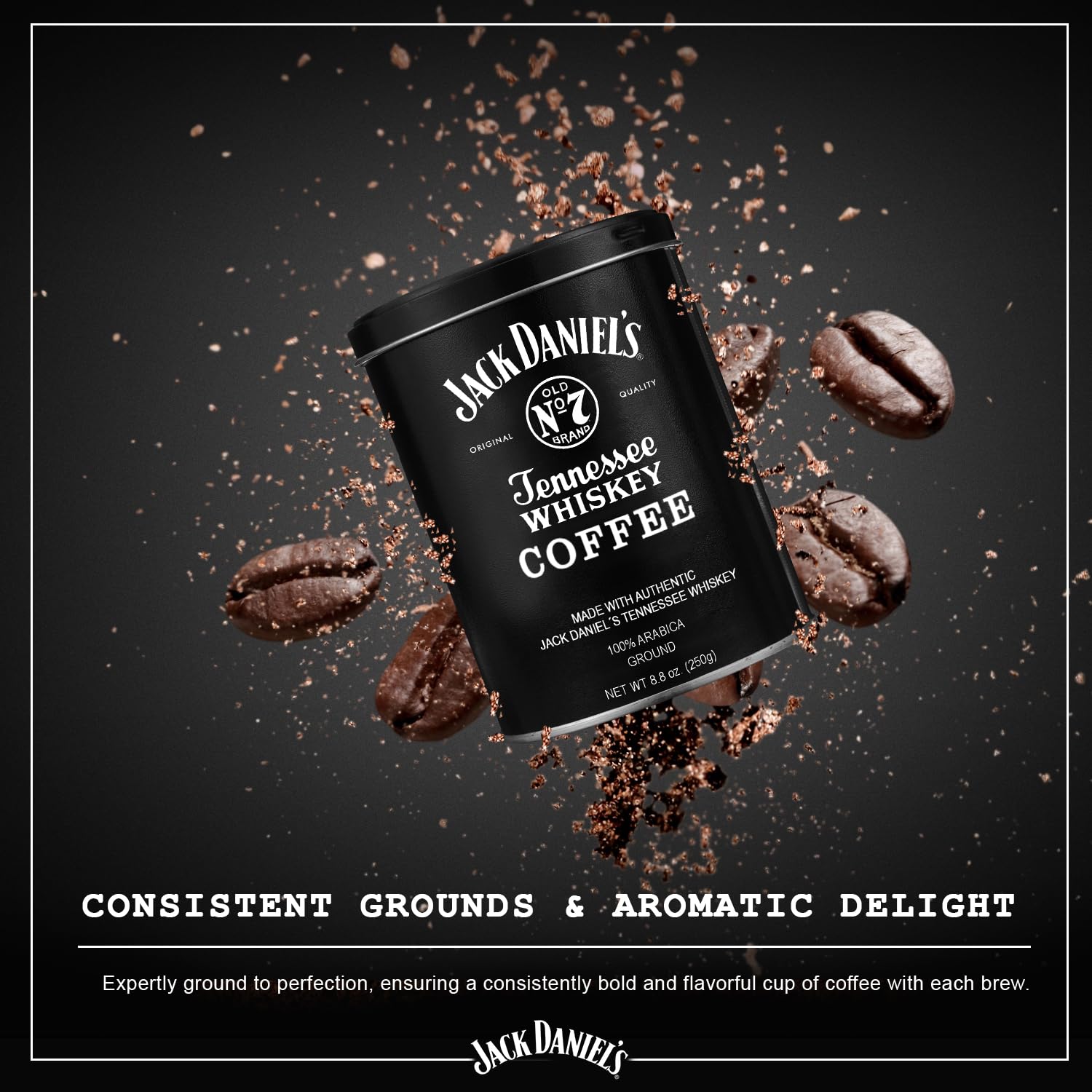 Parkway Distributors Jack Daniel’s Tennessee Ground Coffee 8.8 oz – Medium Roast, Infused with Authentic Jack Daniel's, Non-Alcoholic, Bundled with a PD Safe Ship Bag