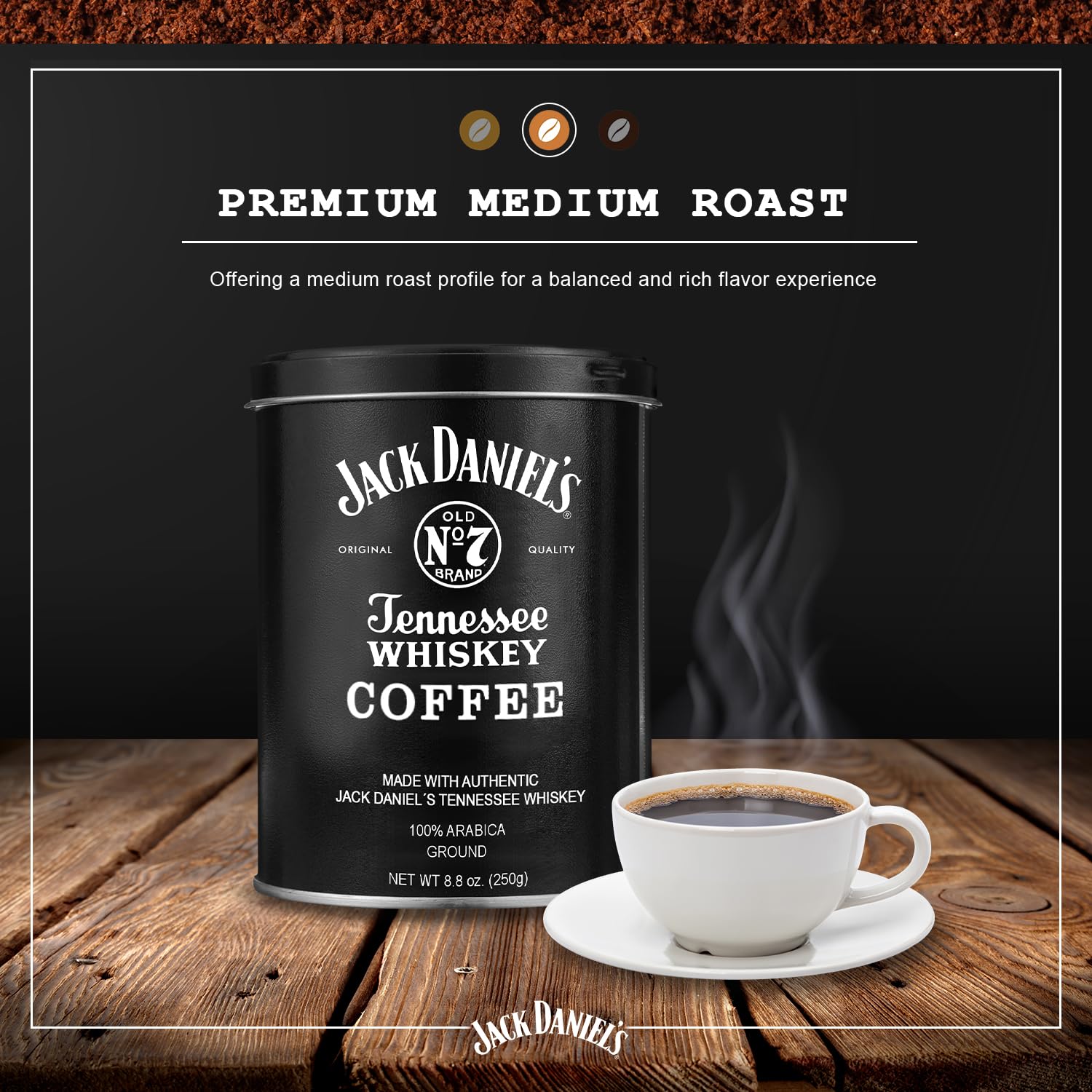 Parkway Distributors Jack Daniel’s Tennessee Ground Coffee 8.8 oz – Medium Roast, Infused with Authentic Jack Daniel's, Non-Alcoholic, Bundled with a PD Safe Ship Bag