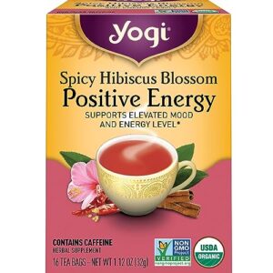 yogi tea spicy hibiscus blossom positive energy tea - 16 tea bags per pack (4 packs) - organic herbal tea to support energy - includes black tea leaf, hibiscus flower, cinnamon bark & more