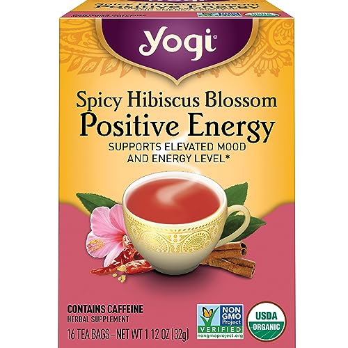 Yogi Tea Spicy Hibiscus Blossom Positive Energy Tea - 16 Tea Bags per Pack (4 Packs) - Organic Herbal Tea to Support Energy - Includes Black Tea Leaf, Hibiscus Flower, Cinnamon Bark & More