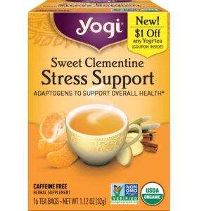 yogi tea sweet clementine stress support tea - 16 tea bags per pack (4 packs) - stress support herbal tea - calming adaptogen tea - includes ashwagandha root, lemongrass, cinnamon bark & more