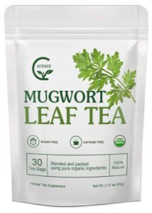 organic mugwort tea bags - mugwort herb dried leaves, pure natural artemisia vulgaris herbal tea, caffeine free, 30 tea bags
