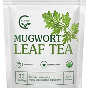 Organic Mugwort Tea Bags - Mugwort Herb Dried Leaves, Pure Natural Artemisia Vulgaris Herbal Tea, Caffeine Free, 30 Tea Bags