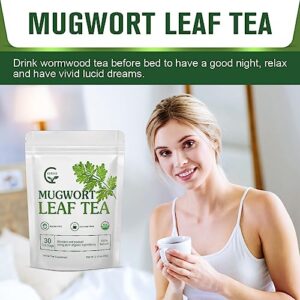 Organic Mugwort Tea Bags - Mugwort Herb Dried Leaves, Pure Natural Artemisia Vulgaris Herbal Tea, Caffeine Free, 30 Tea Bags