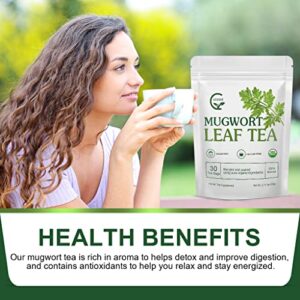 Organic Mugwort Tea Bags - Mugwort Herb Dried Leaves, Pure Natural Artemisia Vulgaris Herbal Tea, Caffeine Free, 30 Tea Bags