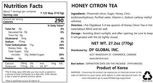 Damtuh Korean Honey Citron Tea, Citron Tea with Honey, Yuzu Marmalade, Yuzu Sauce for Salad, Citron Spread, Honey Citron Jam, 27.16 Oz 700g