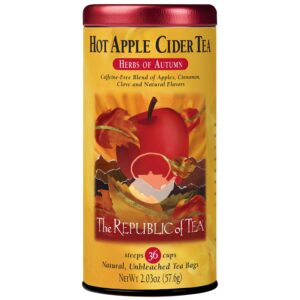 the republic of tea - hot apple cider tea, 36 tea bags, tin | harvest herbal blend | caffeine-free