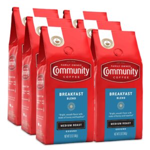community coffee breakfast blend 72 ounces, medium roast ground coffee, 12 ounce bag (pack of 6)